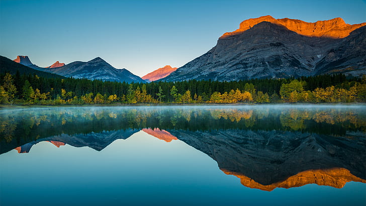 reflection, nature, wilderness, lake, reflected, mountain, sky, HD wallpaper