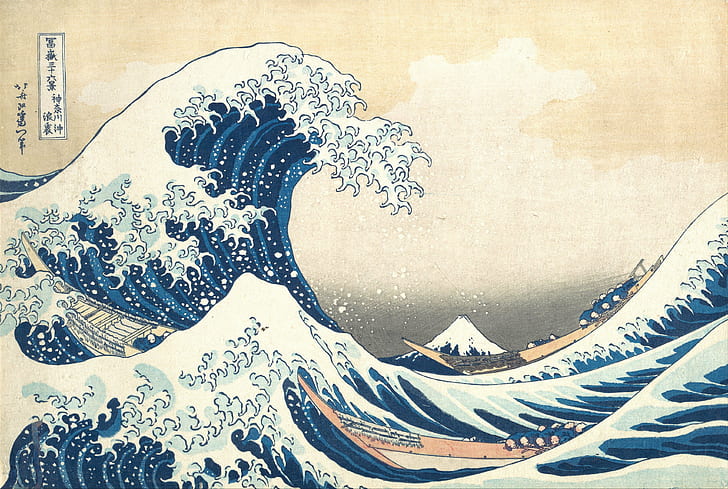 artwork, boat, Japan, painting, sea, The Great Wave Off Kanagawa, HD wallpaper