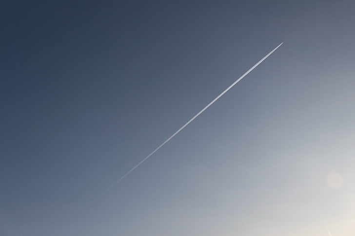 airplane, sky, contrails, vapor trail, cloud - sky, low angle view, HD wallpaper