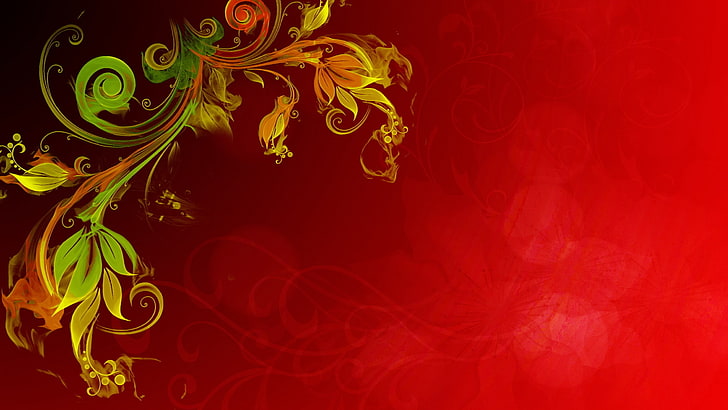 Hd Wallpaper Red And Green Floral Background Design Fire Effect Plant Glare Wallpaper Flare