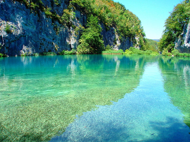 body of water and green trees, plitvice lakes, croatia, park