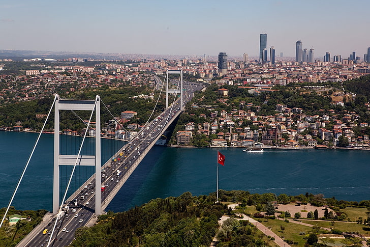 Bosphorus, bridge, city, Cityscape, Fatih Sultan Mehmet Bridge, HD wallpaper