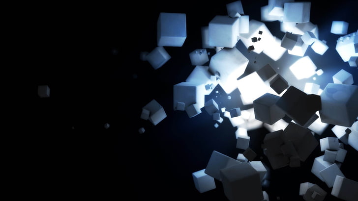 white and black star decor, abstract, cube, three dimensional, HD wallpaper
