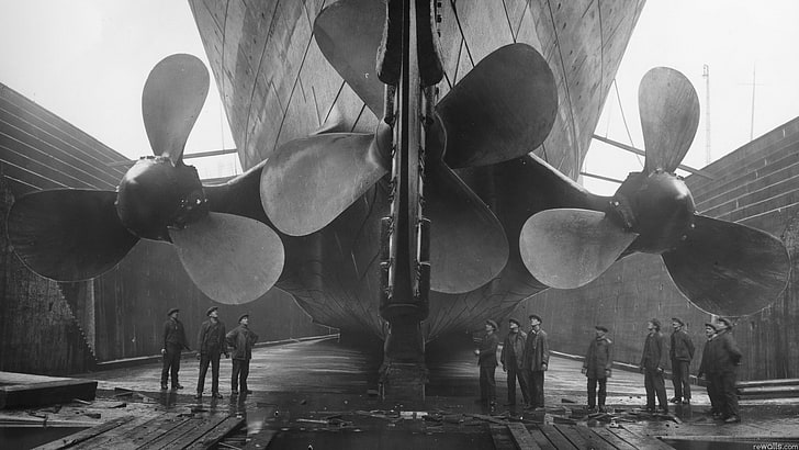 photography, ship, monochrome, propeller, Titanic, Belfast, HD wallpaper