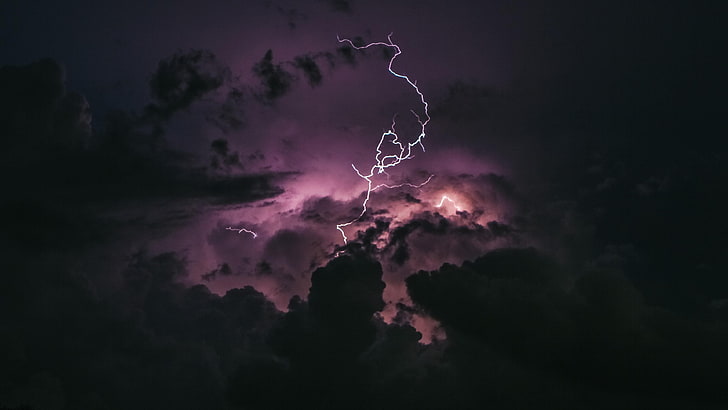 lightning, sky, night sky, cloudy, stormy, purple sky, HD wallpaper