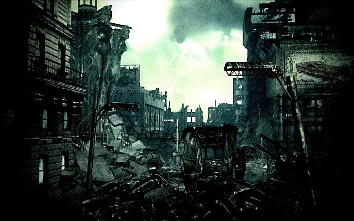 gray concrete buildings illustration, Fallout, Fallout 3, video games, HD wallpaper