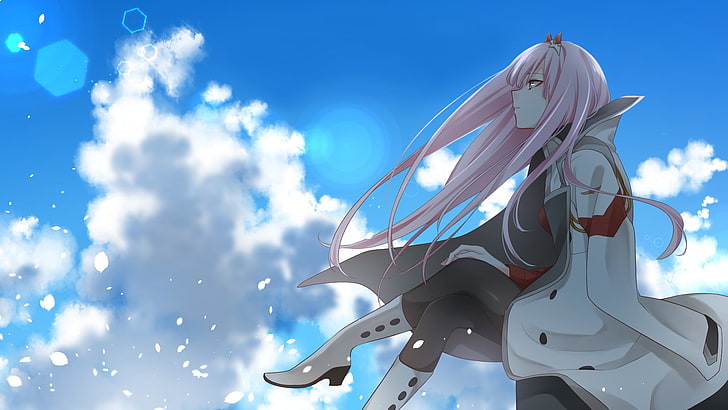 anime, anime girls, Zero Two (Darling in the FranXX), sky, low angle view, HD wallpaper