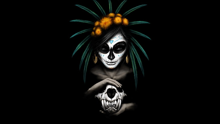 Mexican Catrina 5K, black background, spooky, dark, studio shot