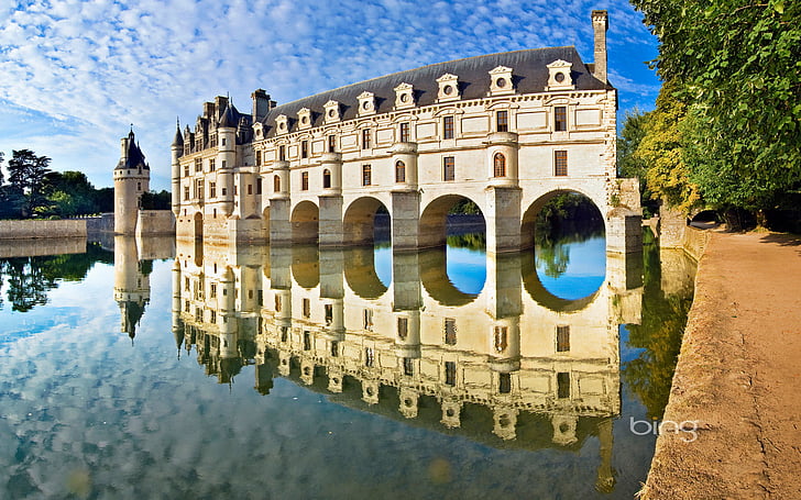 bridges, castles, chenonceau, loire, reflections, valley, HD wallpaper