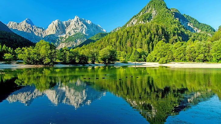 reflection, nature, mount scenery, wilderness, lake jasna, slovenia, HD wallpaper