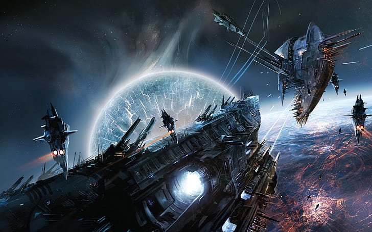 outer space futuristic battle surreal spaceships artwork lost empire 1920x1200  Aircraft Space HD Art, HD wallpaper