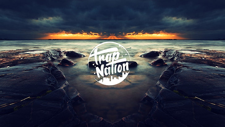 trap nation, sky, sea, water, text, beach, land, nature, motion, HD wallpaper