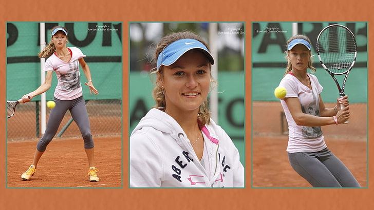 Anna Kalinskaya, tennis, leggings, sport, portrait, smiling, HD wallpaper