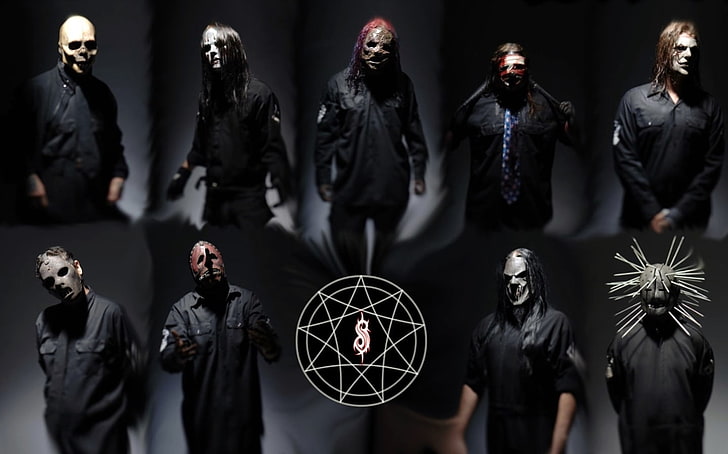 Slipknot, metal band, group of people, men, indoors, adult