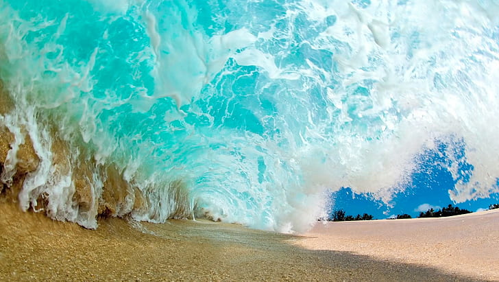 sand, water, waves, beach, HD wallpaper