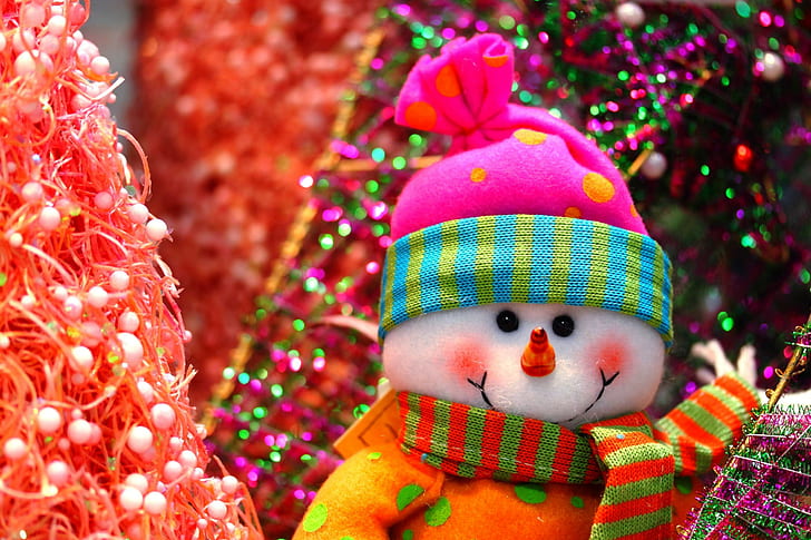 Happy New Year, Christmas, Holidays, snowman, christmas tree, HD wallpaper