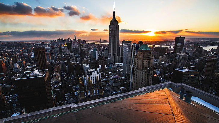 city buildings, photography, New York City, rooftops, skyscraper, HD wallpaper