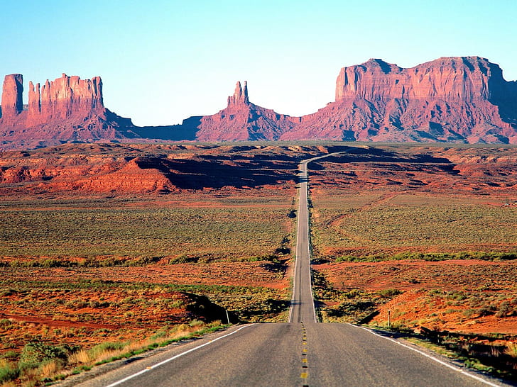 Monument Valley, road, landscape, desert, rock formation, HD wallpaper