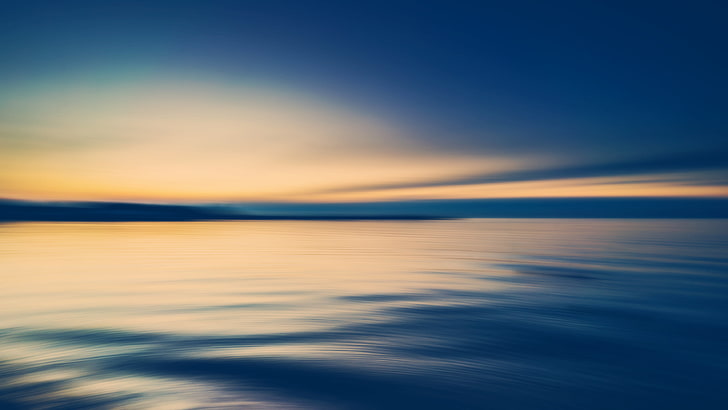body of water, sea, shore, horizon, sky, blue, yellow, Sun, sunset