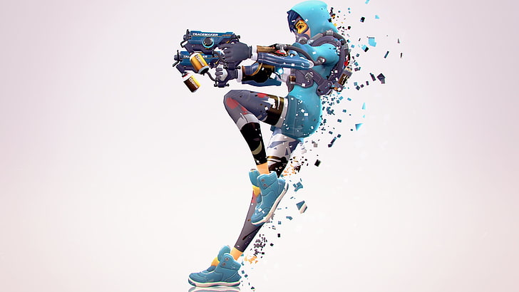 anime character, Overwatch, video games, Tracer (Overwatch), white  background