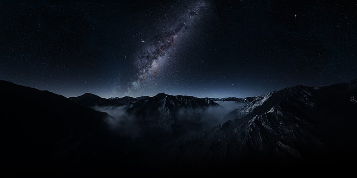 mountains, dark, landscape, long exposure, Milky Way, galaxy, HD wallpaper