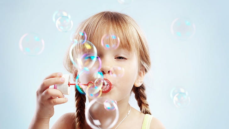 children, people, bubbles, HD wallpaper