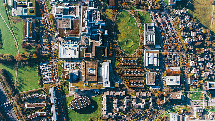 cityscape, Stuttgart Media University, aerial view, building
