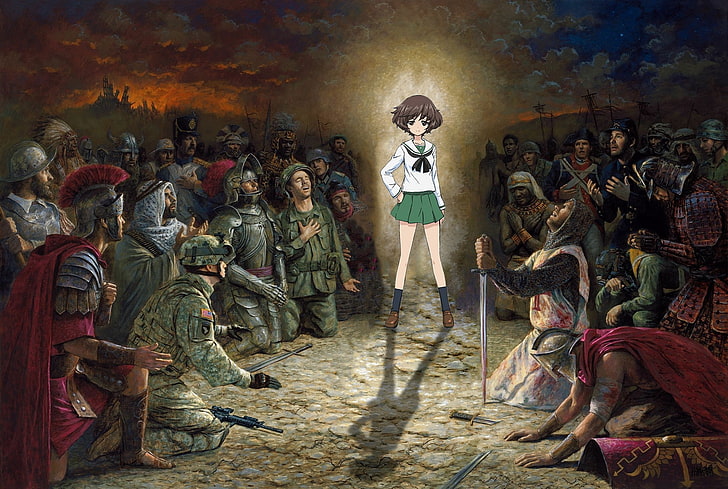 Girls und Panzer, Akiyama Yukari, anime girls, group of people