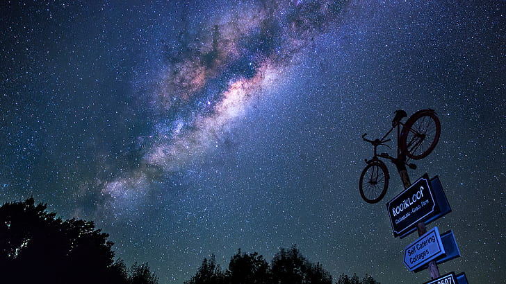 Galaxy Stars Milky Way Night Bicycle HD, space, HD wallpaper