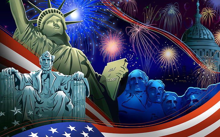 United States Independence Day 4 July Statue Of Liberty American Flag Celebration Fireworks White House Abraham Likoln 1920×1200