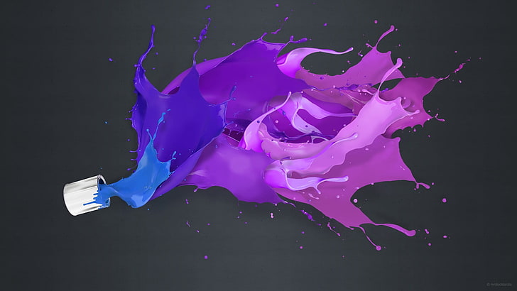blue and pink paint digital wallpaper, Photoshop, painting, purple, HD wallpaper