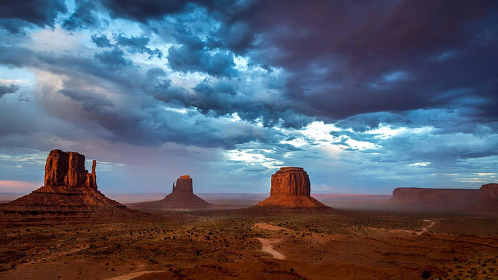 Monument Valley, USA, mountains, sky, clouds, rocks, evening, HD wallpaper