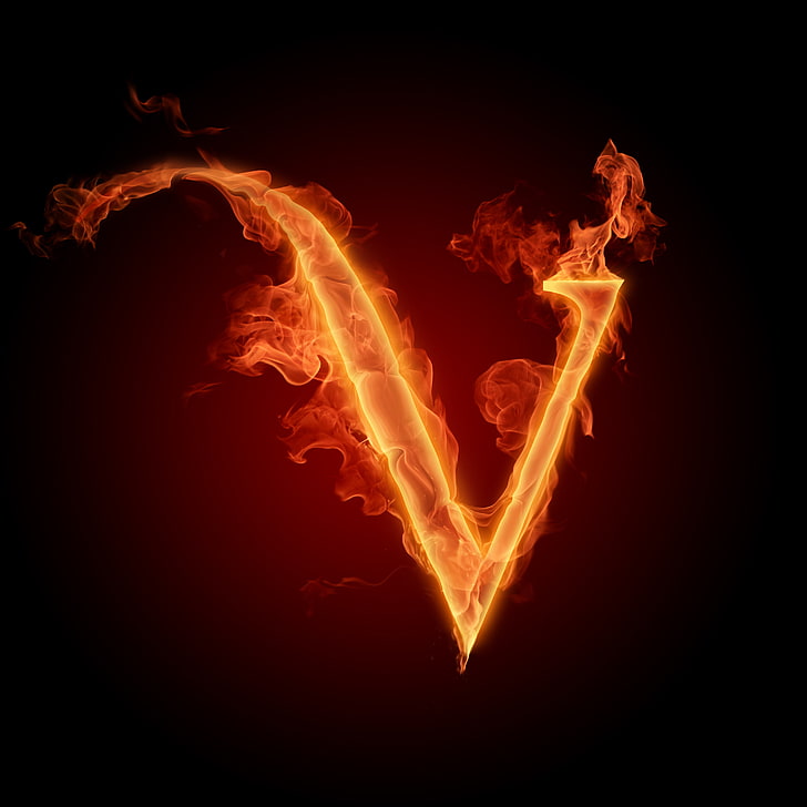 letter v flames wallpaper, fire, alphabet, Litera, latinika, fire - Natural Phenomenon, HD wallpaper
