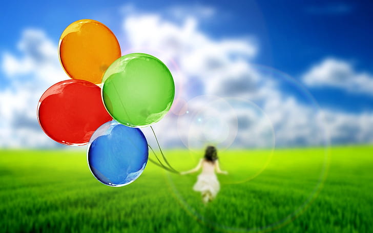 HD wallpaper: Happy Woman Running, balloons, landscape | Wallpaper Flare