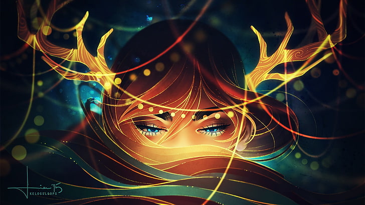 fantasy girl, blue eyes, fantasy art, illuminated, glowing, HD wallpaper