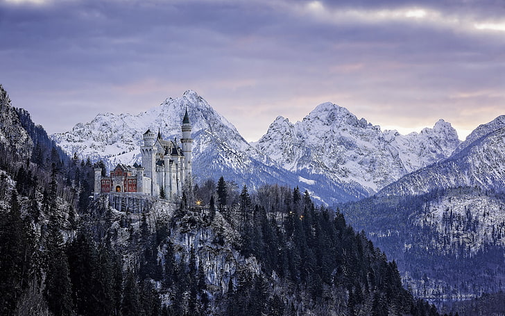 Winter Landscape Background Alps And Neuschwanstein Castle Bavaria Germany Wallpaper Hd Widescreen, 3840×2400
