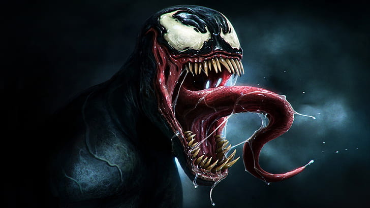 Venom, artwork, creature, teeth, dark, comics, comic art