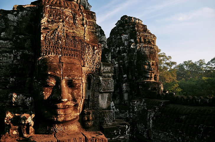 brown concrete ruins, city, sanctuary, temple, cambodia, buddhism