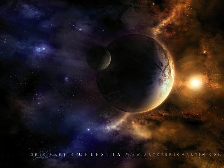 Greg Martin Celestia illustration, space, planet, space art, Moon, HD wallpaper