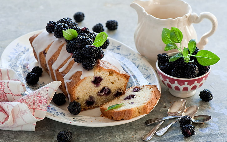 food, lunch, cake, blackberries, food and drink, freshness, HD wallpaper