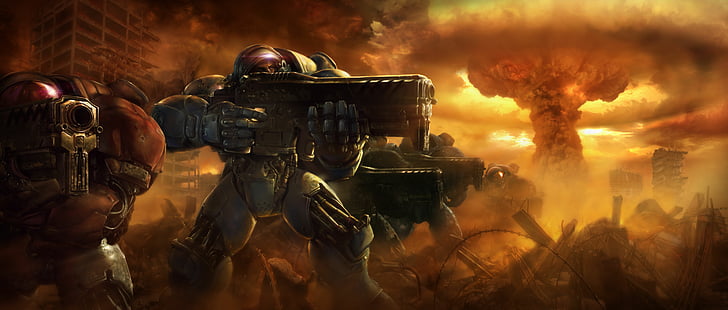 robot war illustration, Starcraft 2, Concept Art, 4K