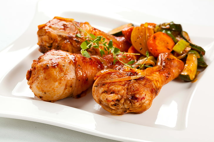 roasted chicken legs, meat, dish, food, grilled, dinner, meal, HD wallpaper