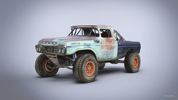 car, Trophy Rat, 1959 Ford F250 stake bed ranch truck, HD wallpaper