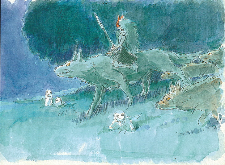 Studio Ghibli, Princess Mononoke, Ashitaka, artwork, water