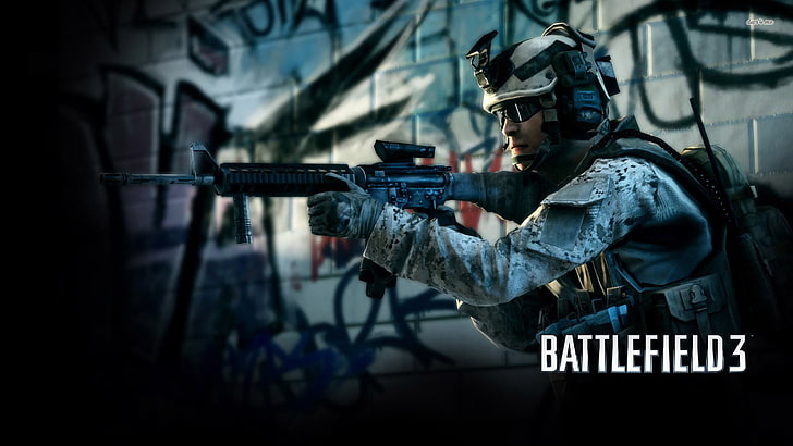 Battlefield 3 poster, video games, dice, M16, assault rifle, gun, HD wallpaper