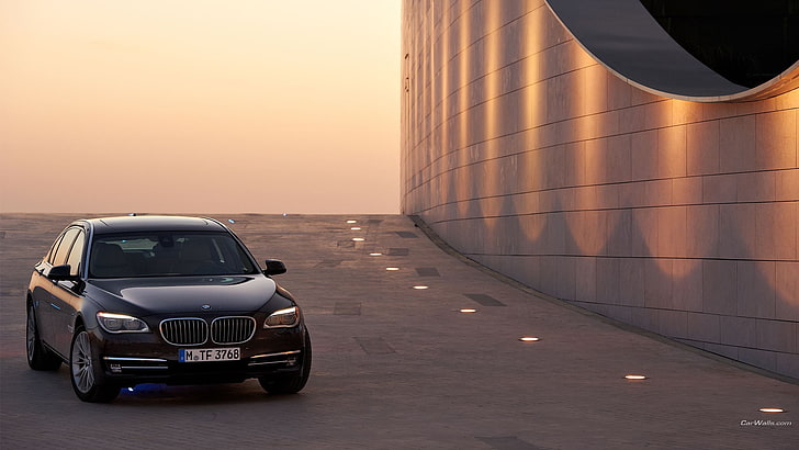 black and gray electronic device, BMW 7, car, vehicle, sunset