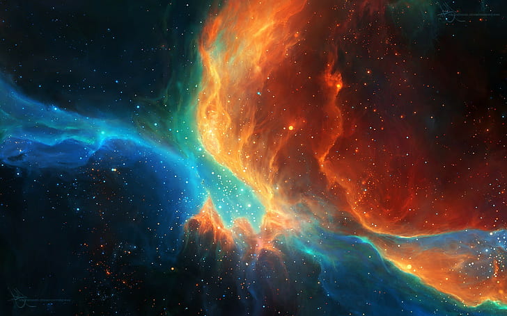 nebula, Orange, space, Space Art, stars, TylerCreatesWorlds, HD wallpaper