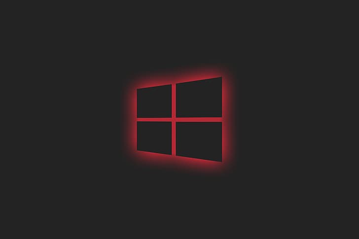Microsoft, glowing, simple background, window, Windows 10, red HD wallpaper