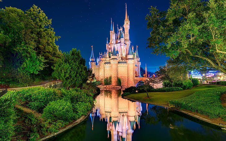 Disneyland Cinderella Castle, disneyland, park, river, HD wallpaper
