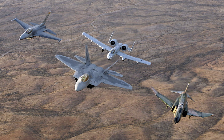 four gray fighter jets, General Dynamics F-16 Fighting Falcon, HD wallpaper